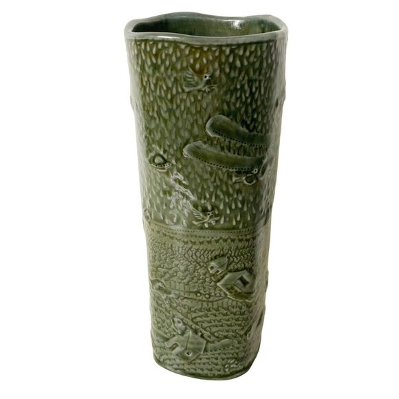 Ceramic Pottery Vase Olive Celadon signed Dennis Meiners - Picture 1 of 7